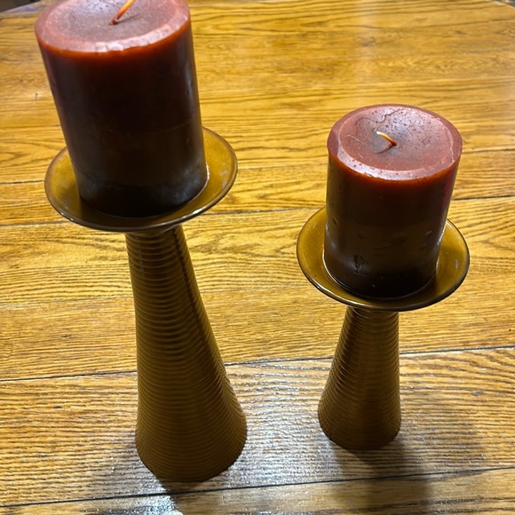 Brown Ceramic candle sticks.  Good condition. - Picture 1 of 11
